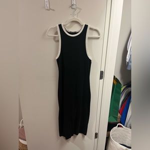 Black Zara midi dress with white stitching